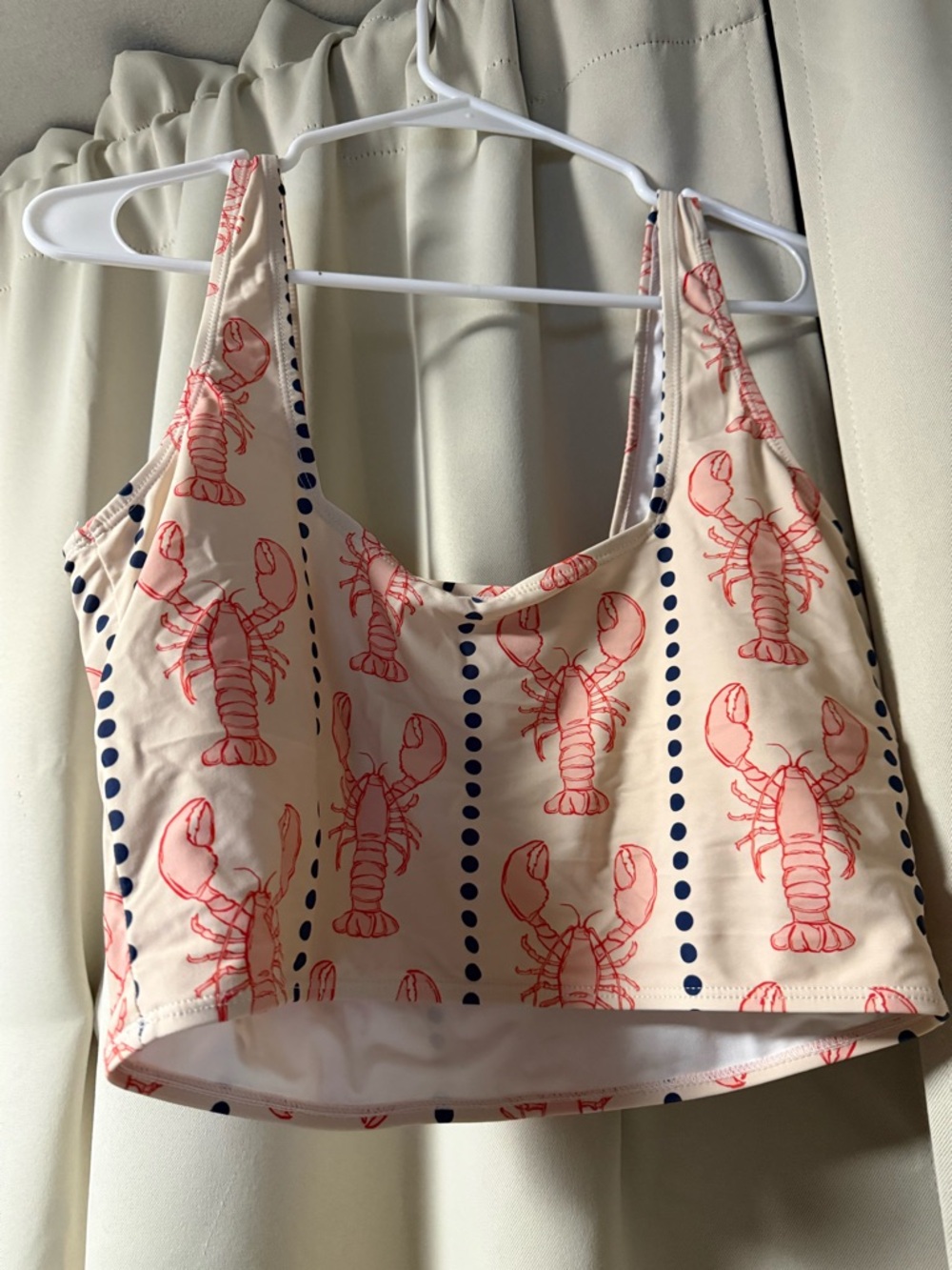 Coral Reef Cream Lobster Print Tankini Top with Navy Dot Stripes - Picture 2 of 3